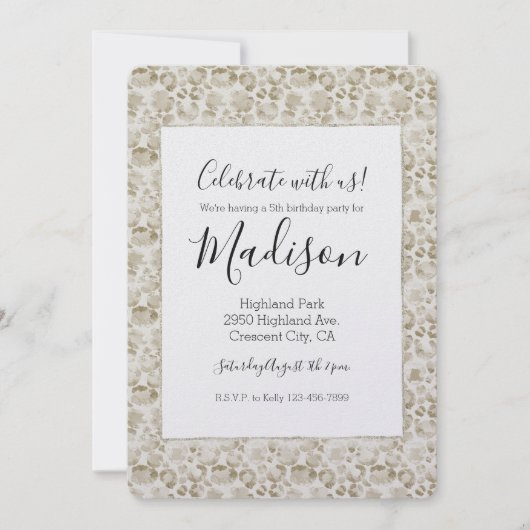 Cream Glam Leopard Print Einladung (Vorderseite)