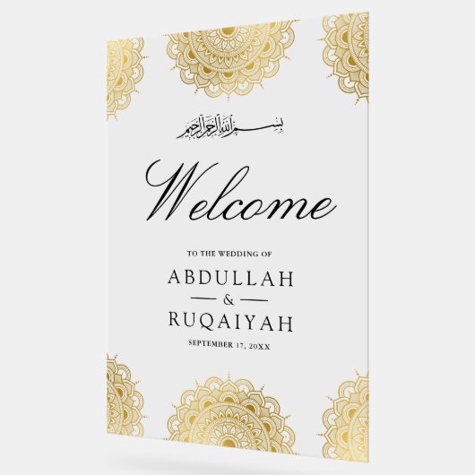 Cream Gold Asian Motif Muslim Wedding Welcome Acrylschild (Winkel)