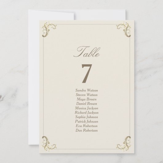 Cream Gold Baroque Wedding Chart (Vorderseite)