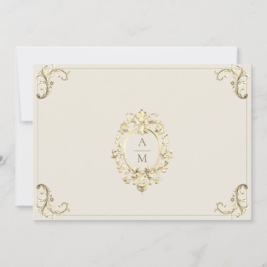 Cream Gold Baroque Wedding Save The Date (Rückseite)