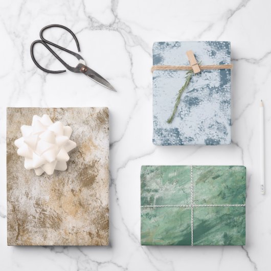 Cream Gold Blue Green Grunge Chic Abstrakt Geschenkpapier Set (Vorderseite)