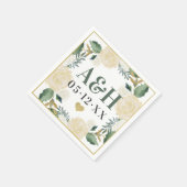 Cream Gold Blumengrün Herz Wedding Monogram Serviette (Ecke)