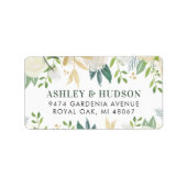 Cream Gold Blumengrün Hochzeit Rücksendeadresse Adressaufkleber (Vorne)