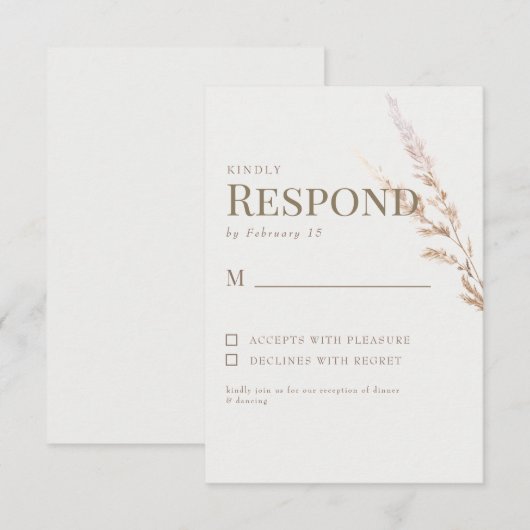 Cream Gold Boho Text Wedding RSVP Karte (Vorne/Hinten)