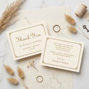 Cream Gold Border Hochzeit Danksagungskarte Visitenkarte