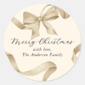Cream Gold Bow Frohe Weihnachten Runder Aufkleber (Vorderseite)