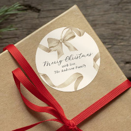 Cream Gold Bow Frohe Weihnachten Runder Aufkleber