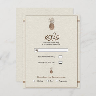 Cream Gold Brown Ananas Minimal Wedding RSVP Einladung