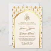 Cream Gold Diamonds Arch Muslime Hochzeit Einladung (Vorderseite)