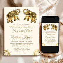 Cream Gold Ethnic Elephants Indian Wedding