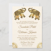 Cream Gold Ethnic Elephants Indian Wedding Einladung (Vorderseite)