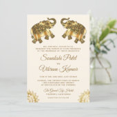 Cream Gold Ethnic Elephants Indian Wedding Einladung (Stehend Vorderseite)