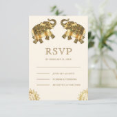 Cream Gold Ethnic Elephants Indian Wedding RSVP Karte (Stehend Vorderseite)