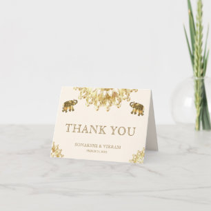 Cream Gold Ethnische Elefanten Indische Hochzeit Dankeskarte