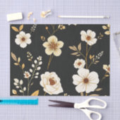 Cream Gold Floral Black Pattern Seidenpapier (Handwerk)