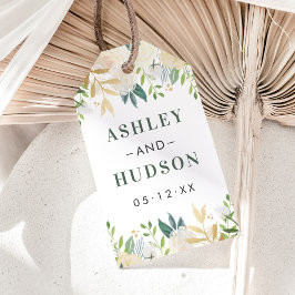 Cream Gold Floral Greenerity Wedding Monogram Geschenkanhänger