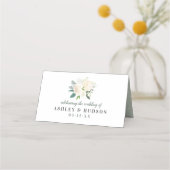 Cream Gold Floral Greenerity Wedding Monogram Platzkarte (Rückseite)