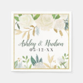 Cream Gold Floral Greenerity Wedding Monogram Serviette (Vorderseite)