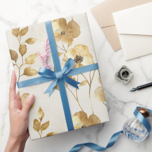 Cream Gold Floral Wedding Geschenkpapier