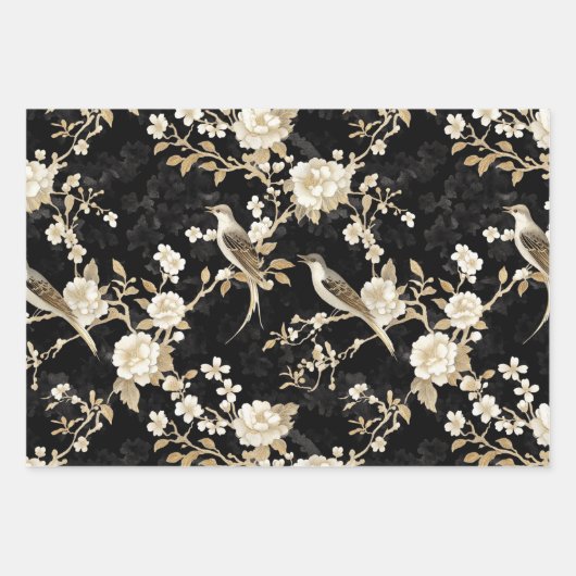 Cream Gold Floral Wedding Geschenkpapier Set (Vorderseite 3)