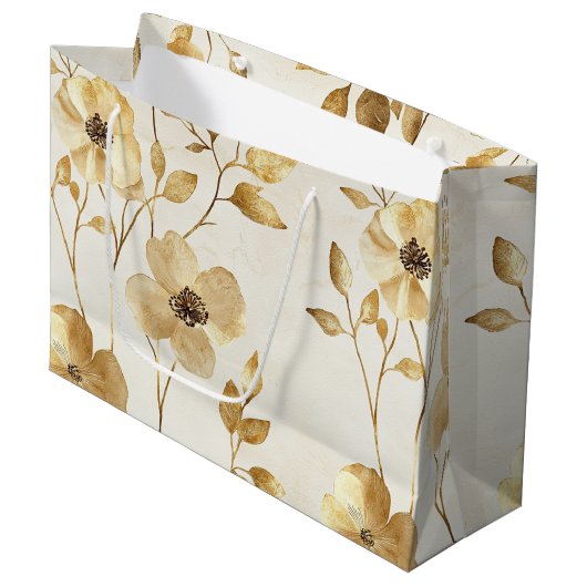 Cream Gold Floral Wedding Große Geschenktüte (Vorderseite Schrägansicht)
