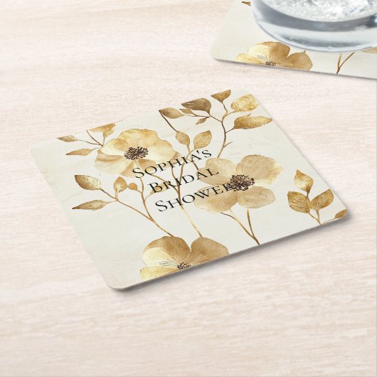 Cream Gold Floral Wedding Rechteckiger Pappuntersetzer (angewinkelt)