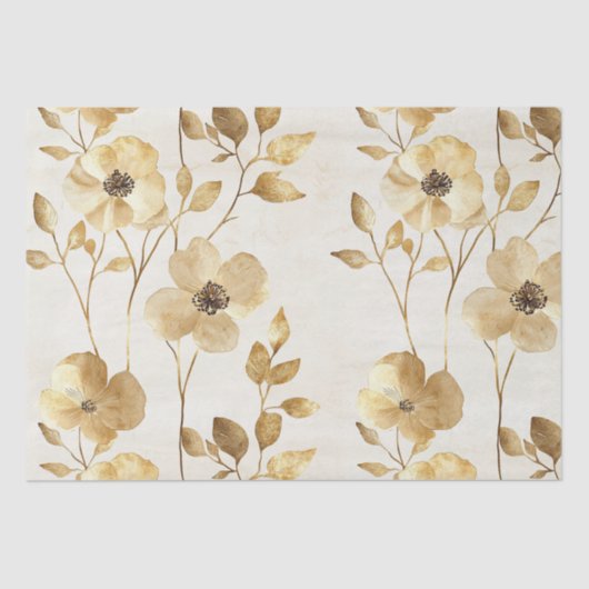 Cream Gold Floral Wedding Seidenpapier (Vorderseite)