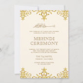 Cream Gold Foil Damask Islamic Wedding Mehndi Einladung (Vorderseite)