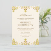 Cream Gold Foil Damask Islamic Wedding Mehndi Einladung (Stehend Vorderseite)