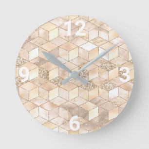 CREAM GOLD GEOMETRIC WALL CLOCK RUNDE WANDUHR