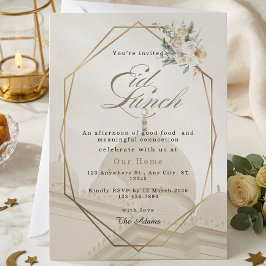 Cream Gold Geometrische Florale Moschee Eid Mittag Einladung