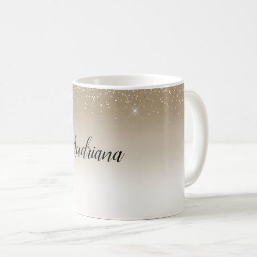 Cream Gold Glitz Glitzer Brautparty Kaffeetasse (VorderseiteRechts)
