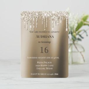 Cream Gold Glitz Glitzer Ice Creme Tropfen Geburts Einladung
