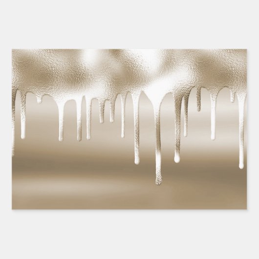 Cream Gold Glitz Glitzer Ice Creme Tropfen Geburts Geschenkpapier Set (Vorderseite 3)