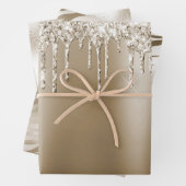 Cream Gold Glitz Glitzer Ice Creme Tropfen Geburts Geschenkpapier Set (Beispiel)