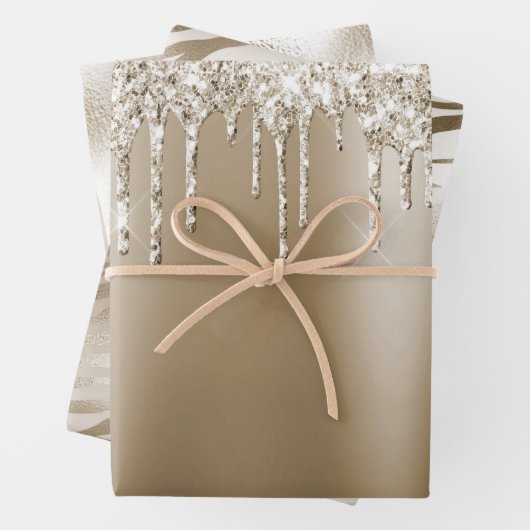 Cream Gold Glitz Glitzer Ice Creme Tropfen Geburts Geschenkpapier Set (Beispiel)