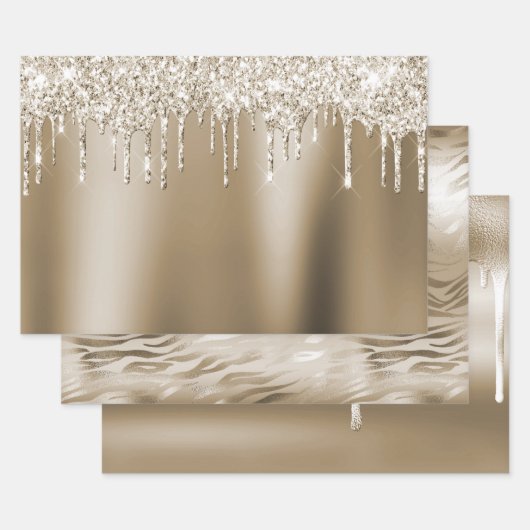 Cream Gold Glitz Glitzer Ice Creme Tropfen Geburts Geschenkpapier Set (Set)