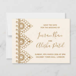 Cream Gold Henna Desi Indian Wedding Einladung