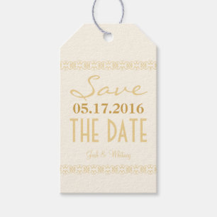 Cream Gold Ivory Moderne Save the Date Hochzeitsta Geschenkanhänger