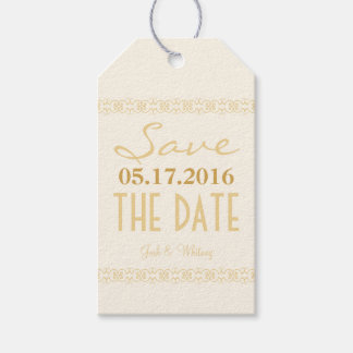 Cream Gold Ivory Moderne Save the Date Hochzeitsta Geschenkanhänger