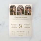 Cream Gold Minimal Arch Foto QR-Code Hochzeit Einladung (Innenseite)