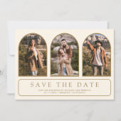 Cream Gold Minimaler Bogen Foto QR Code Hochzeit Save The Date (Vorderseite)