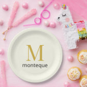 Cream Gold Monogram Personalisierter Name Luxusges Pappteller (Party)
