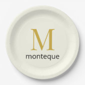 Cream Gold Monogram Personalisierter Name Luxusges Pappteller (Vorderseite)