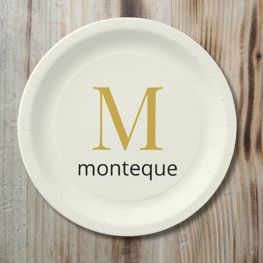 Cream Gold Monogram Personalisierter Name Luxusges Pappteller