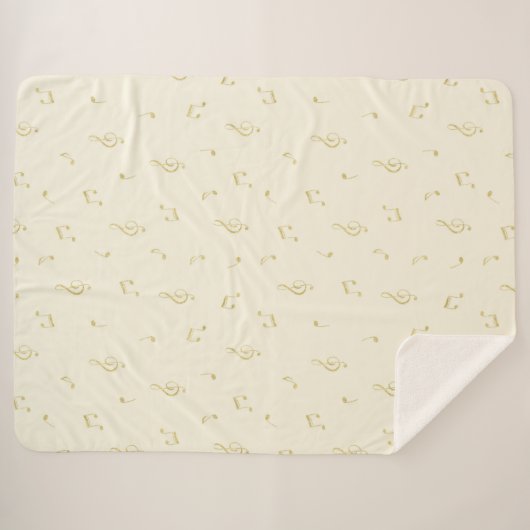 Cream Gold Music Notes Sherpadecke (Vorderseite (Horizontal))