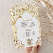 Cream Gold Paisley Floral QR Code Indian Wedding Einladung