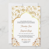 Cream Gold Paisley Floral QR Code Indian Wedding Einladung (Vorderseite)