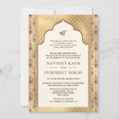 Cream Gold QR Code Anand Karaj Sikh Wedding Einladung (Vorderseite)