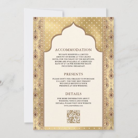 Cream Gold QR Code Anand Karaj Sikh Wedding Einladung (Rückseite)